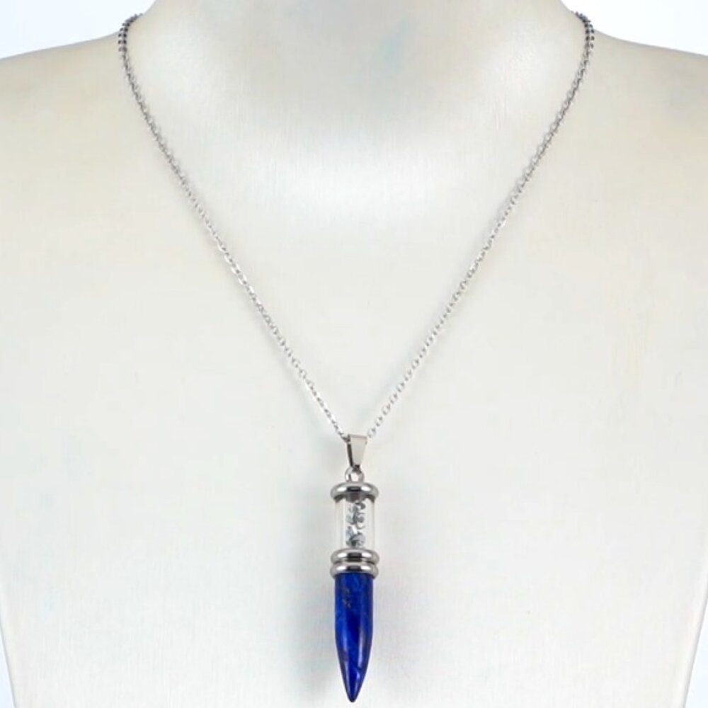 Cobalt Blue Lapis Lazuli Bullet-shaped Pendant Necklace,